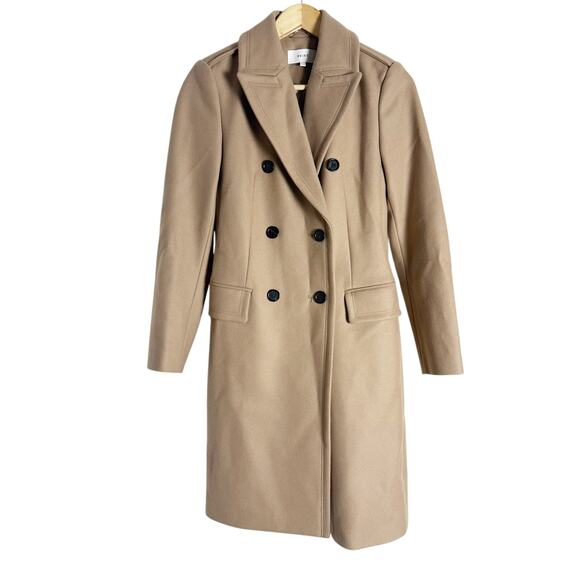 Reiss Camel Tan Wool l Double Breasted Long Coat Size 2 - Picture 1 of 9